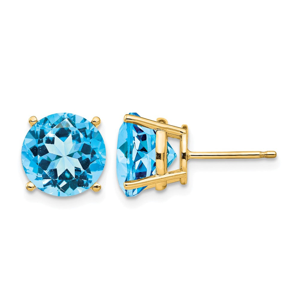 14k 10mm Round Blue Topaz Post Earrings
