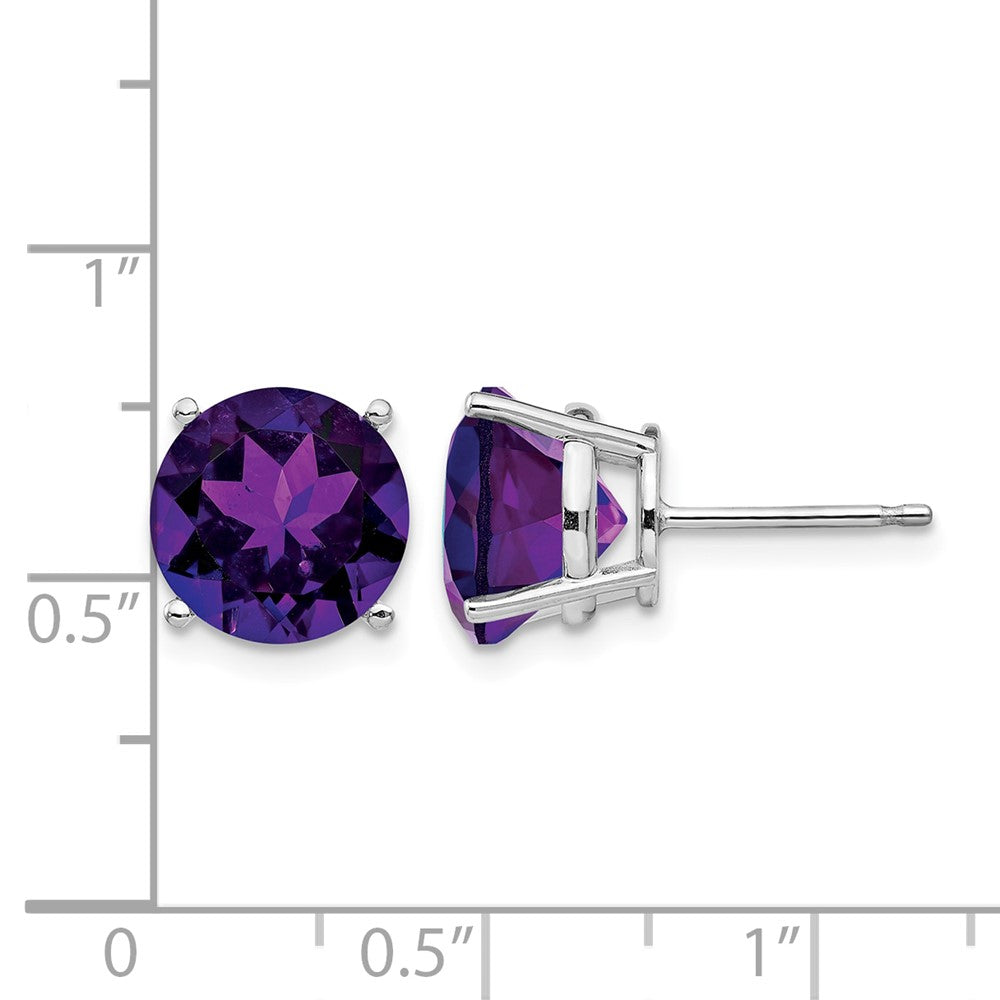 14k White Gold 10mm Round Amethyst Stud Earrings