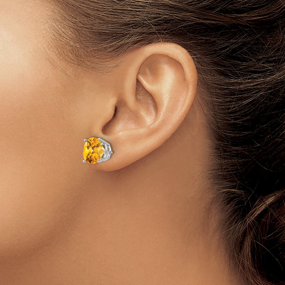14k White Gold 10mm Round Citrine Stud Earrings