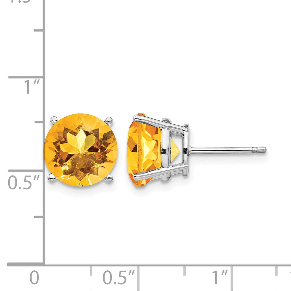 14k White Gold 10mm Round Citrine Stud Earrings