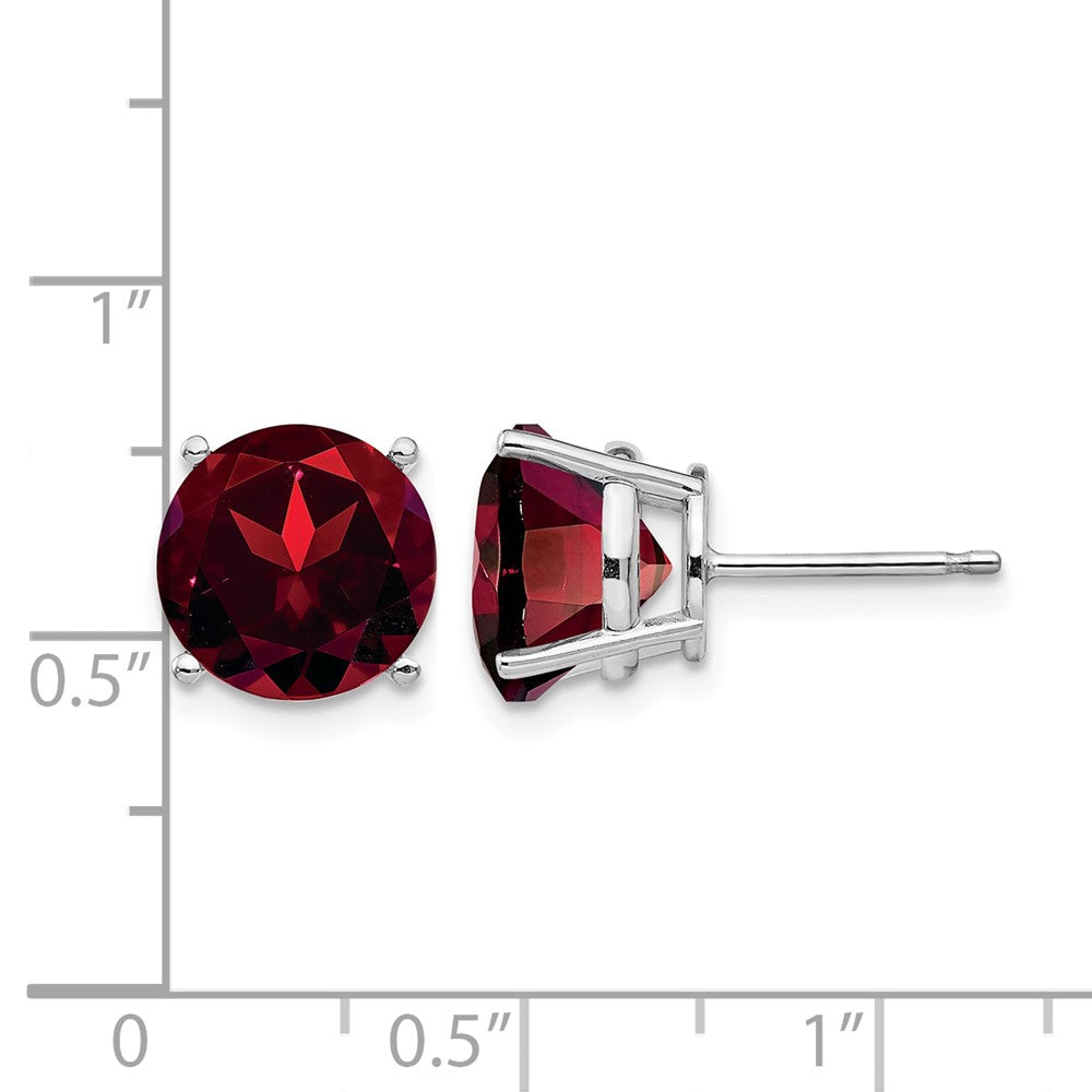 14k White Gold 10mm Round Garnet Post Earrings