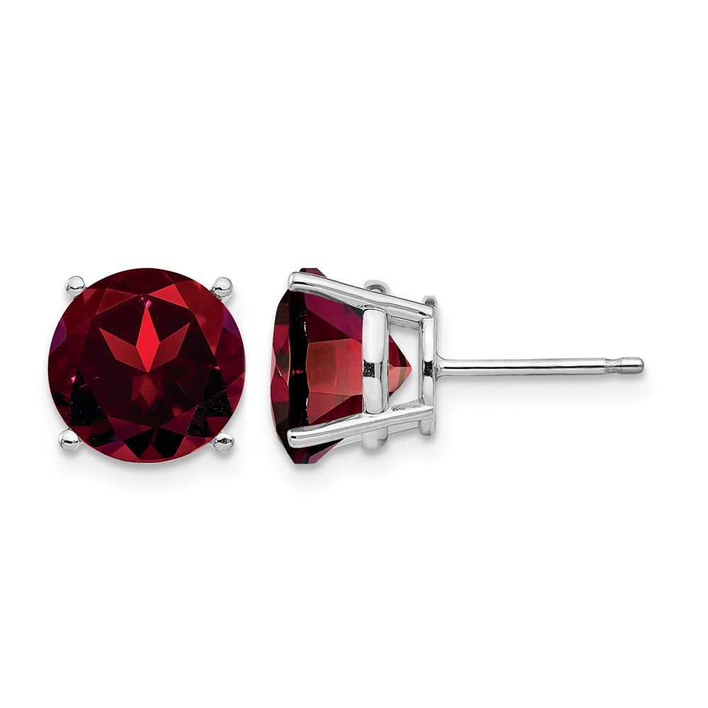 14k White Gold 10mm Round Garnet Post Earrings