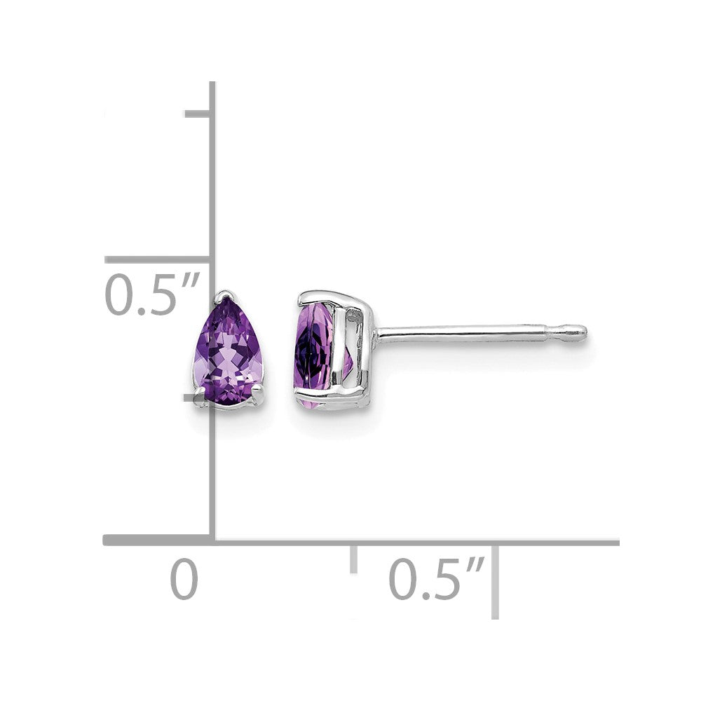 14k White Gold 5x3mm Pear Amethyst Post Earrings