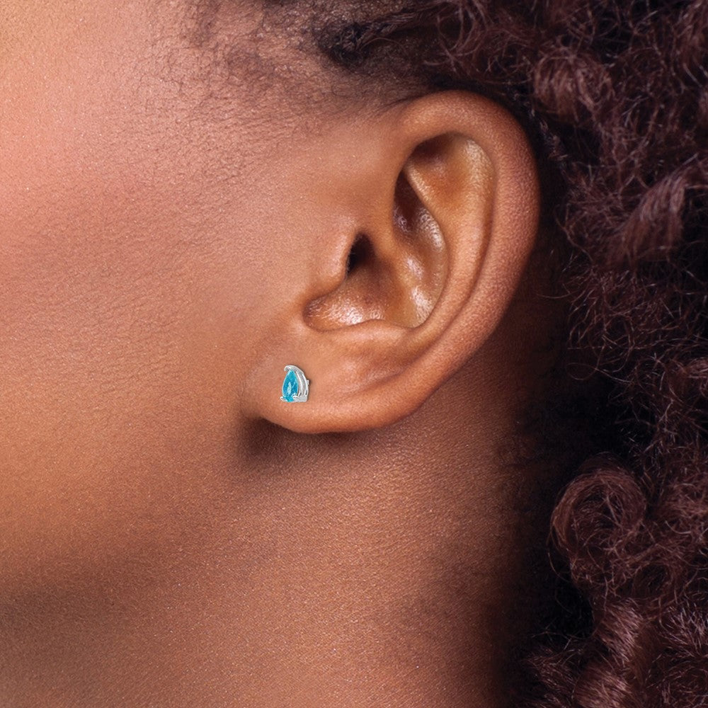 14k White Gold 5x3mm Pear Blue Topaz Post Earrings