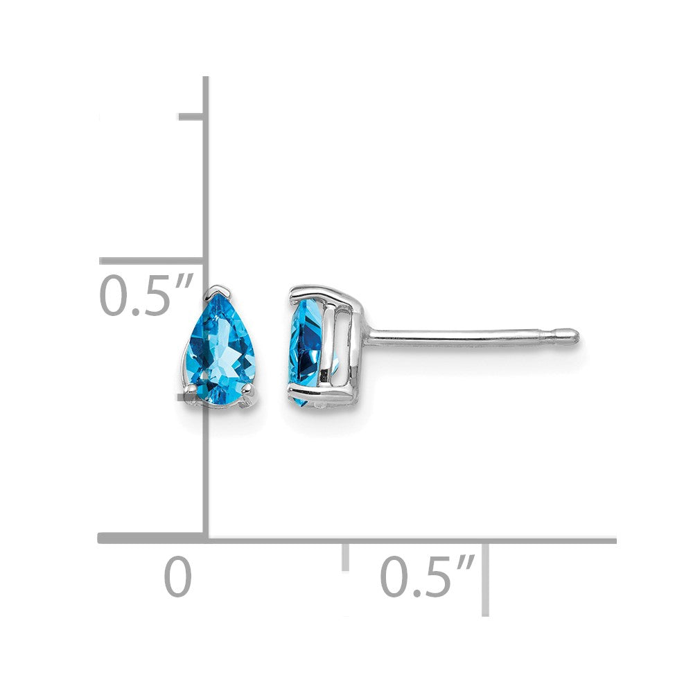14k White Gold 5x3mm Pear Blue Topaz Post Earrings