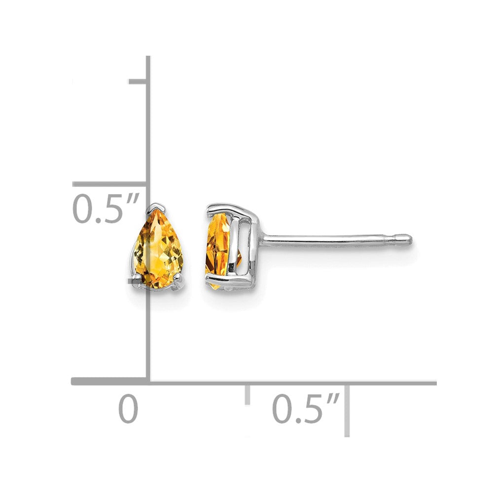 14k White Gold 5x3mm Pear Citrine Stud Earrings