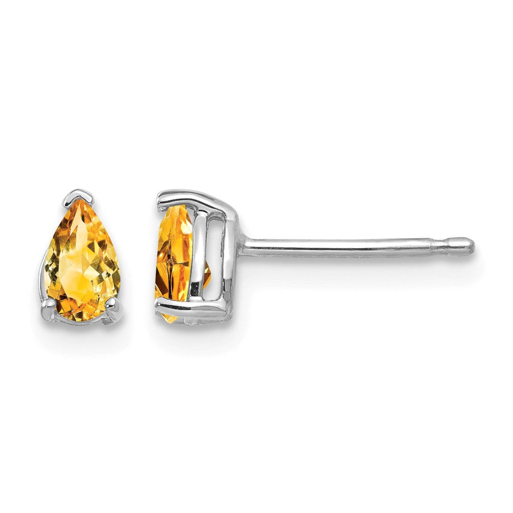 14k White Gold 5x3mm Pear Citrine Stud Earrings