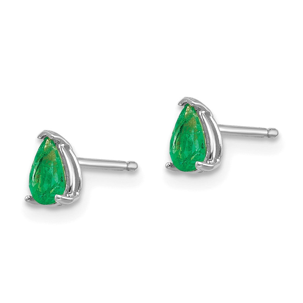14k White Gold 5x3mm Pear Emerald Post Earrings