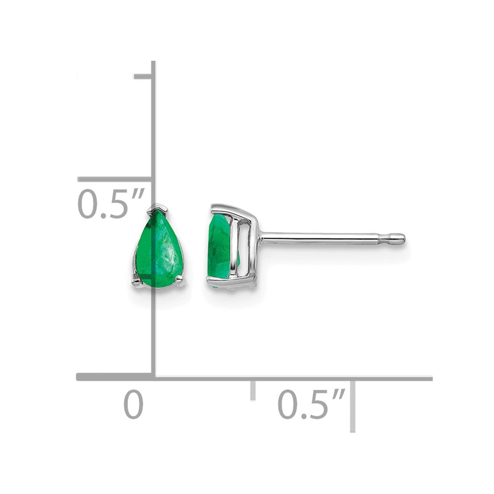 14k White Gold 5x3mm Pear Emerald Post Earrings