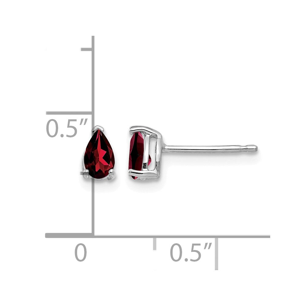 14k White Gold 5x3mm Pear Garnet Post Earrings