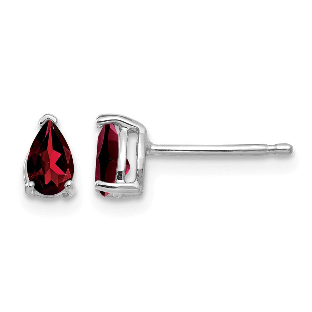 14k White Gold 5x3mm Pear Garnet Post Earrings