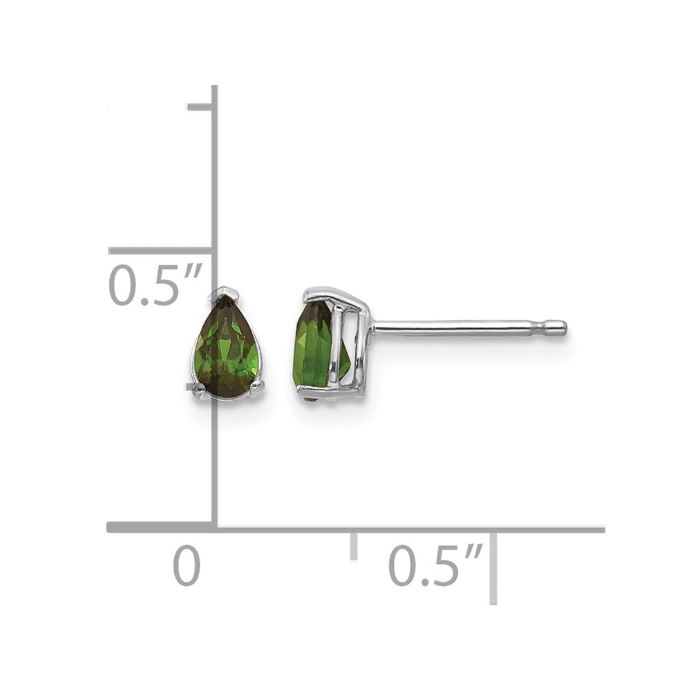 14k White Gold 5x3mm Pear Green Tourmaline Post Earrings