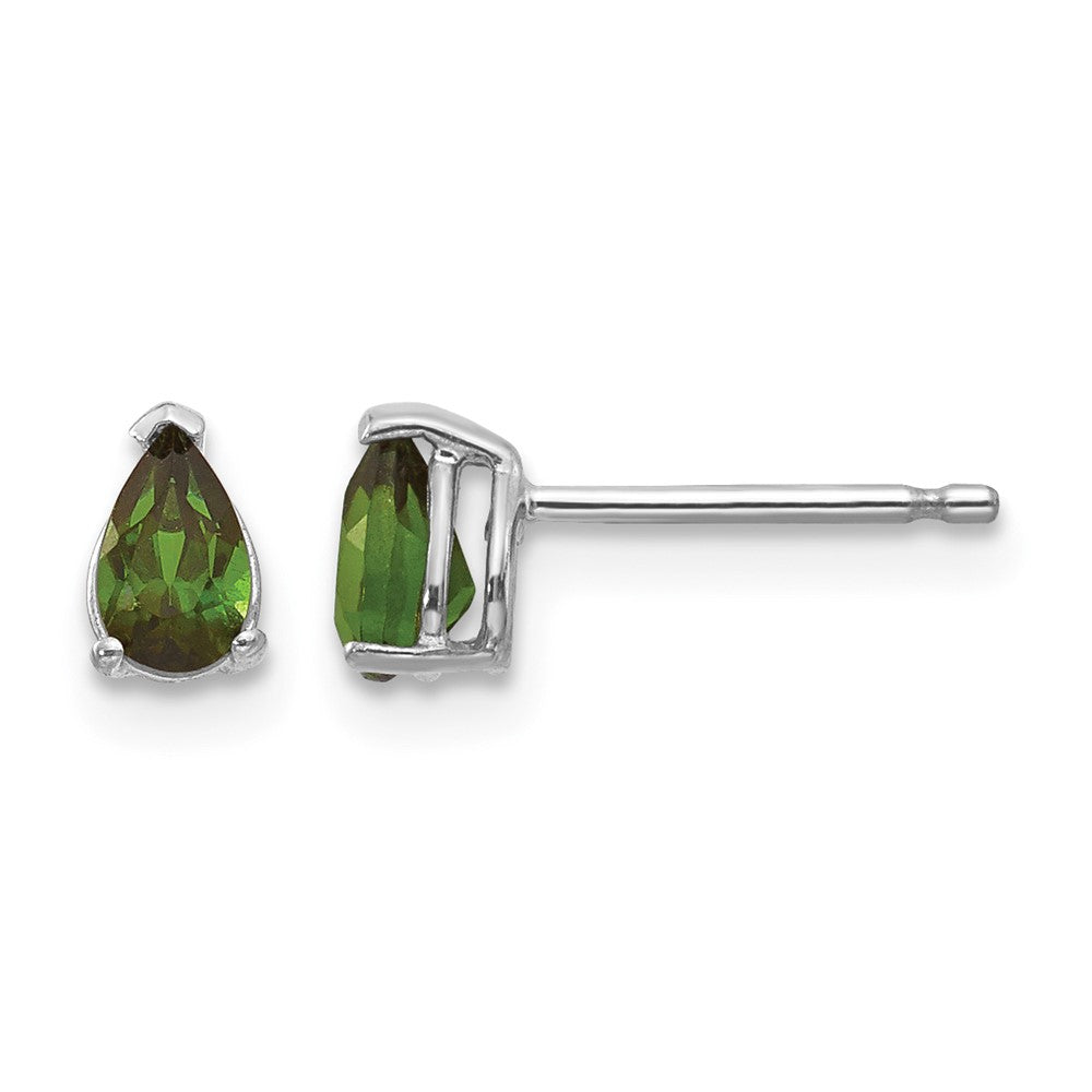 14k White Gold 5x3mm Pear Green Tourmaline Post Earrings