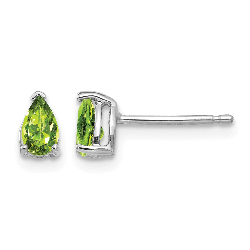 14k White Gold 5x3mm Pear Peridot Post Earrings