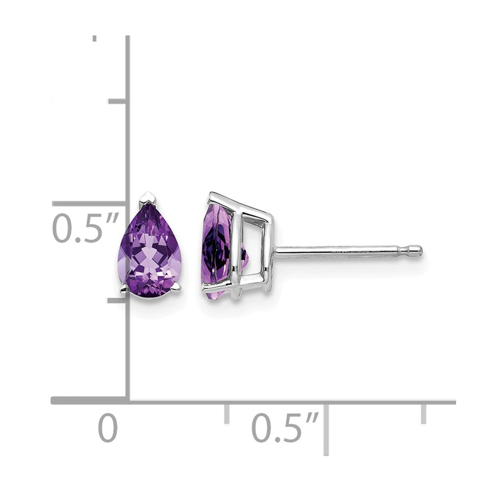 14k White Gold 6x4mm Pear Amethyst Post Earrings