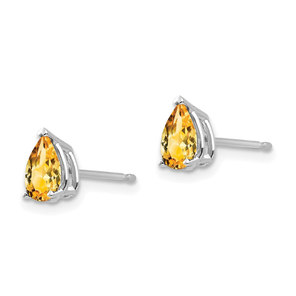 14k White Gold 6x4mm Pear Citrine Stud Earrings