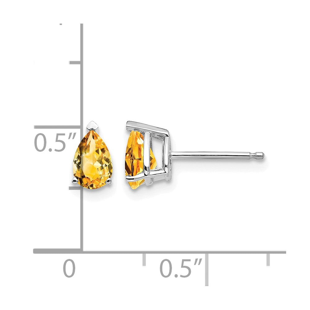 14k White Gold 6x4mm Pear Citrine Stud Earrings