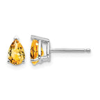 14k White Gold 6x4mm Pear Citrine Stud Earrings