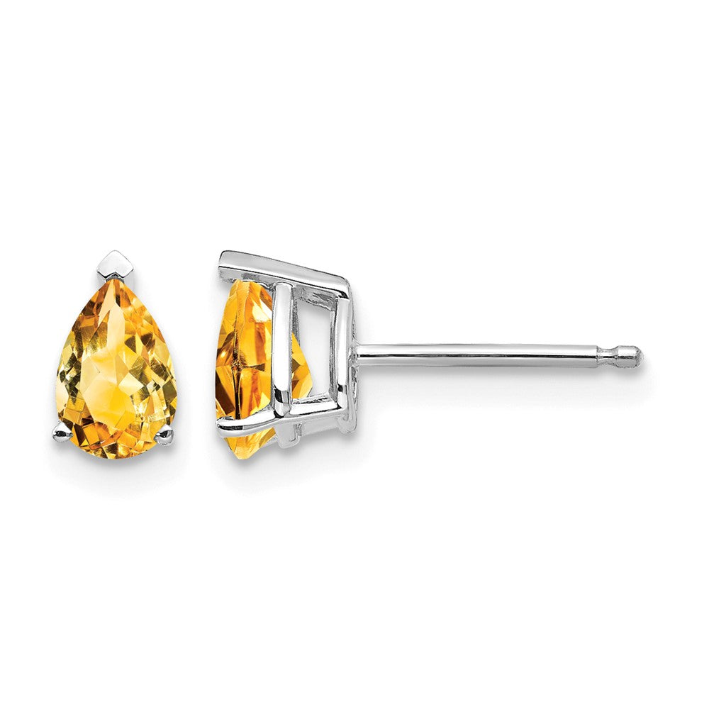 14k White Gold 6x4mm Pear Citrine Stud Earrings