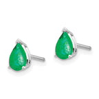14k White Gold 6x4mm Pear Emerald Post Earrings