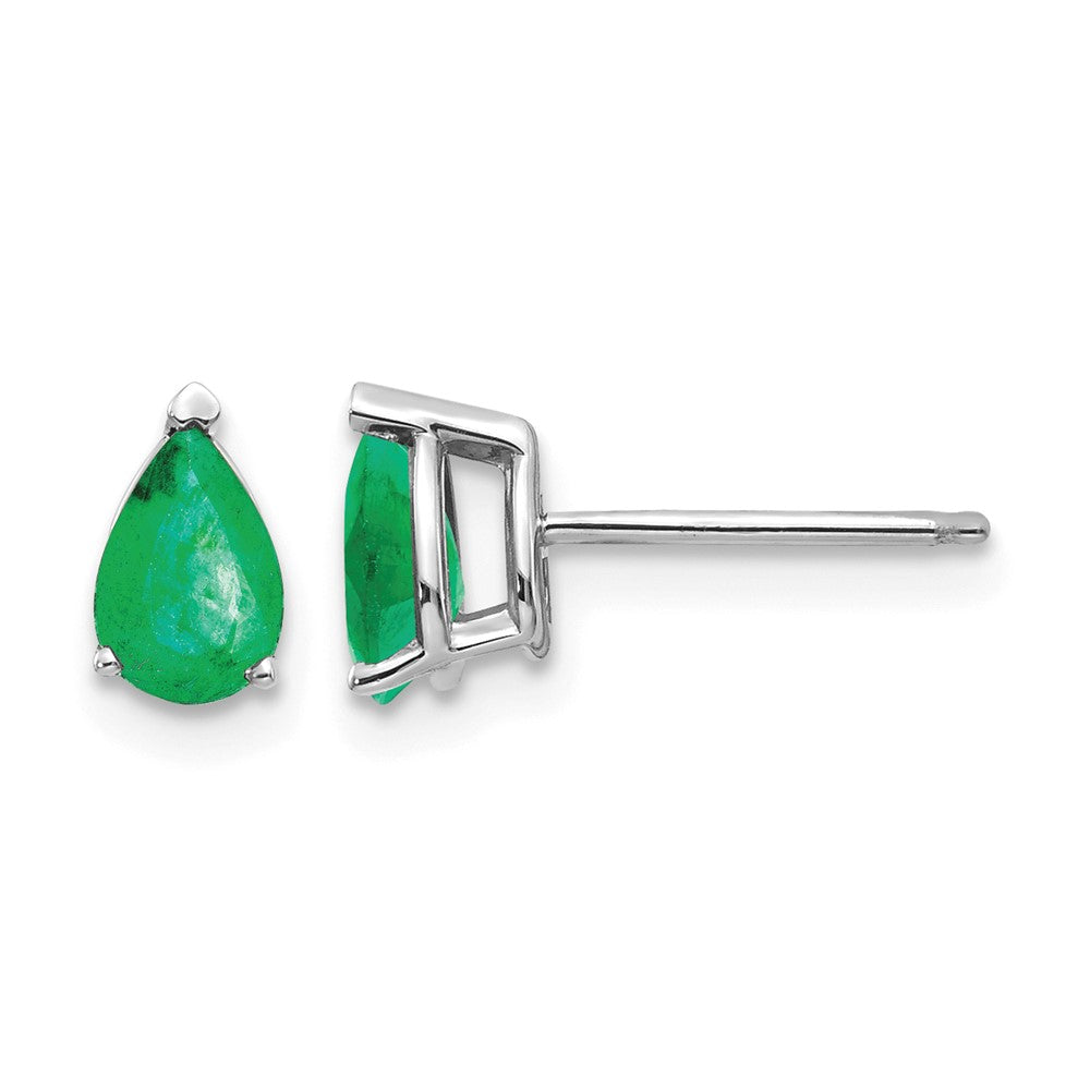 14k White Gold 6x4mm Pear Emerald Post Earrings