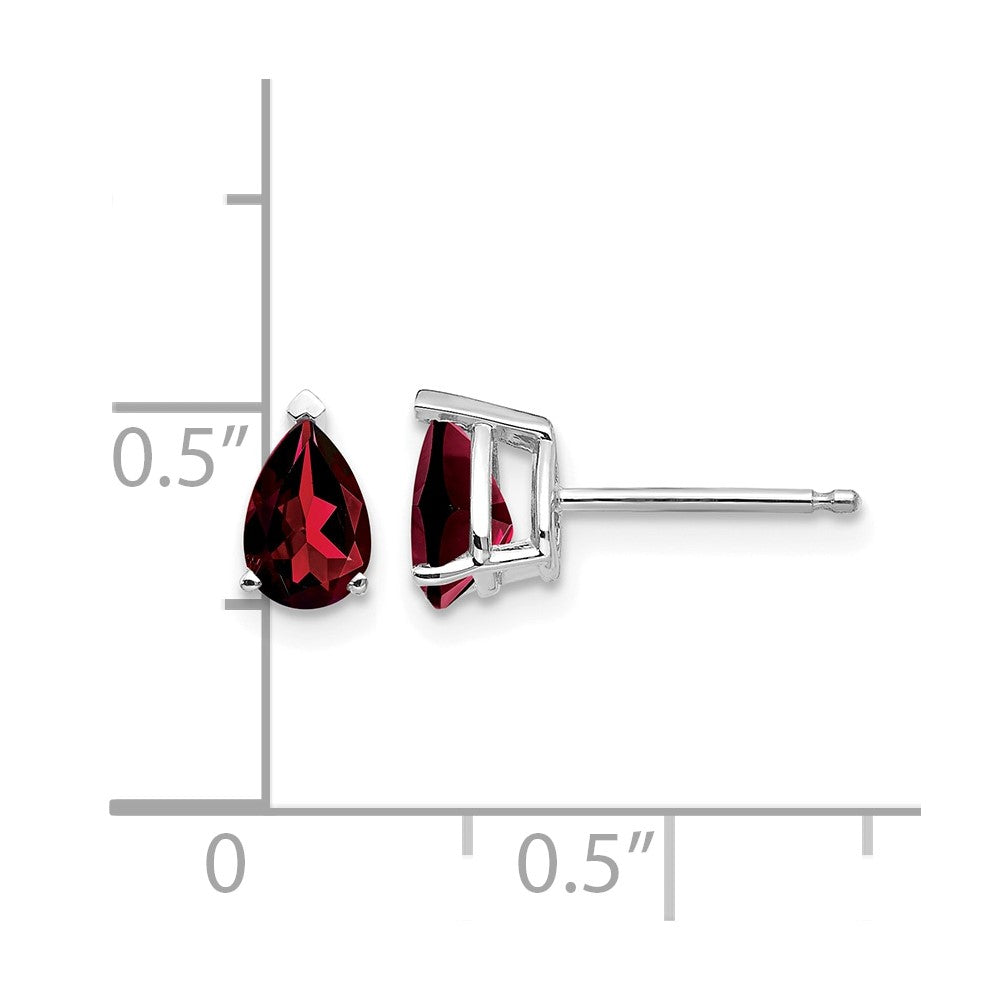 14k White Gold 6x4mm Pear Garnet Post Earrings