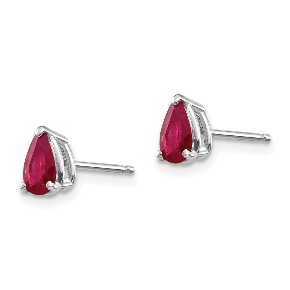 14k White Gold 6x4mm Pear Ruby Post Earrings