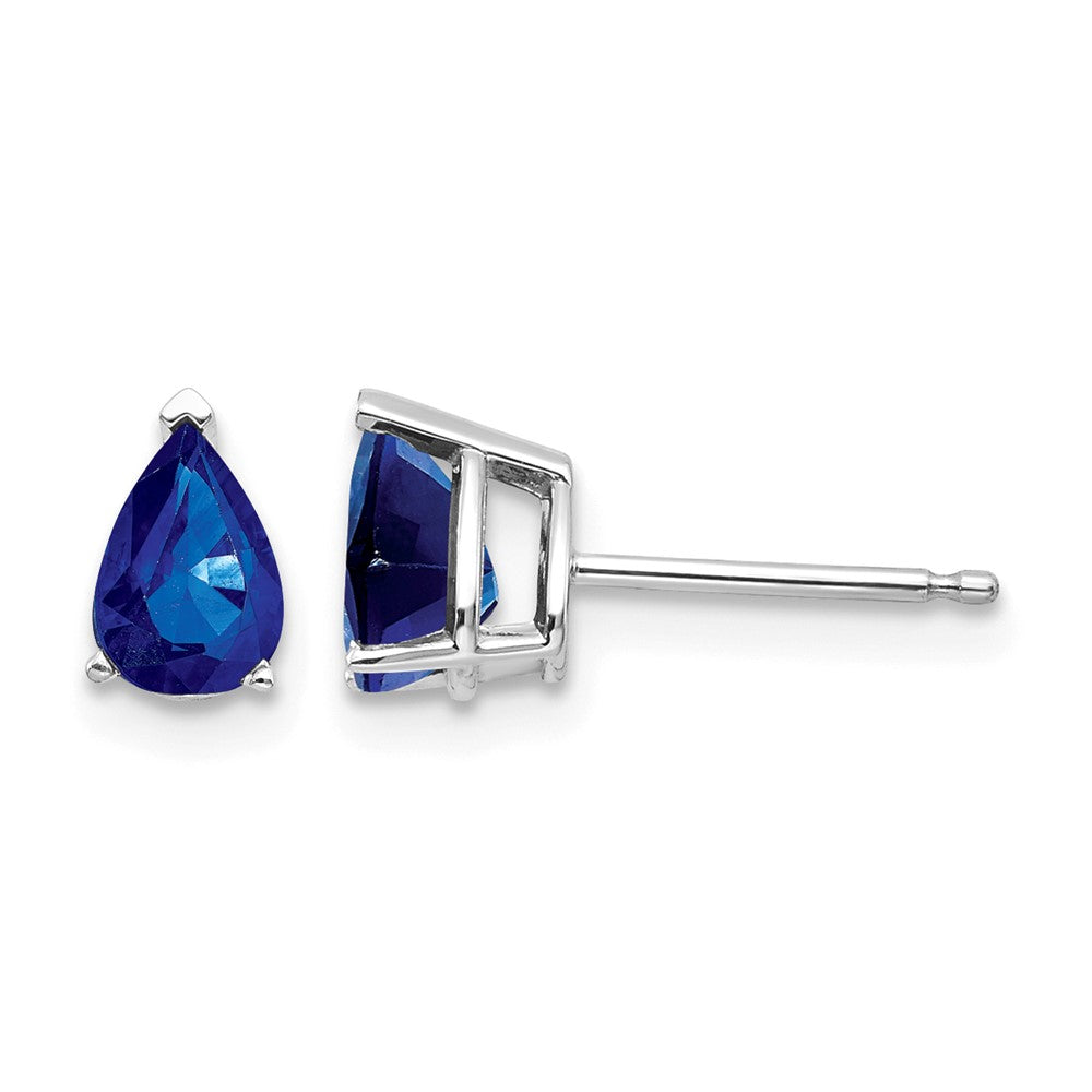 14k White Gold 6x4mm Pear Sapphire Post Earrings