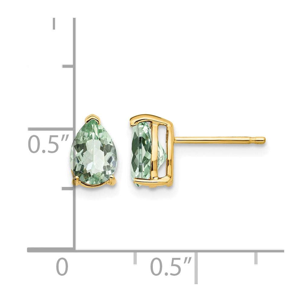 14k 7x5mm Pear Green Quartz Post Earrings