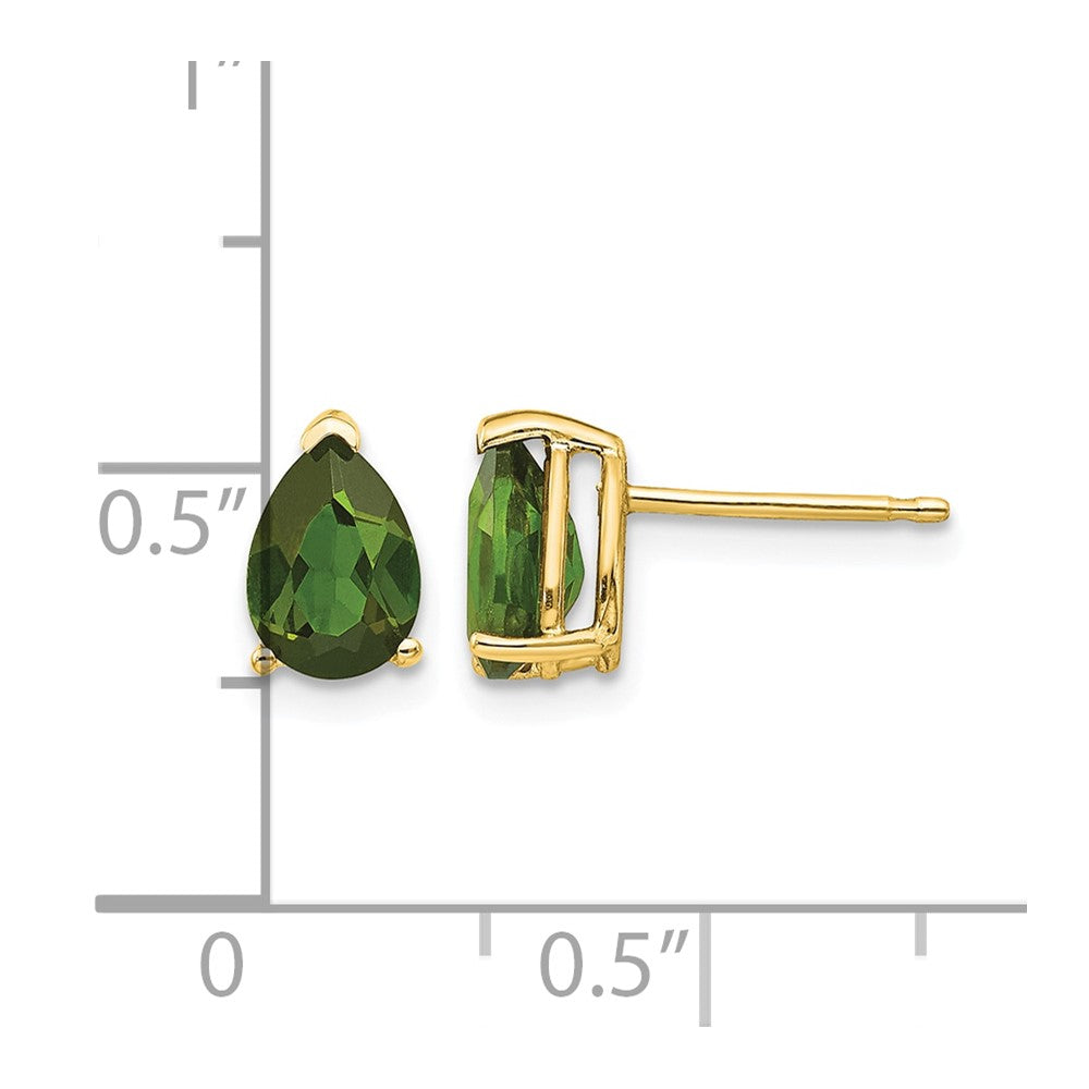 14k 7x5mm Pear Green Tourmaline Post Earrings