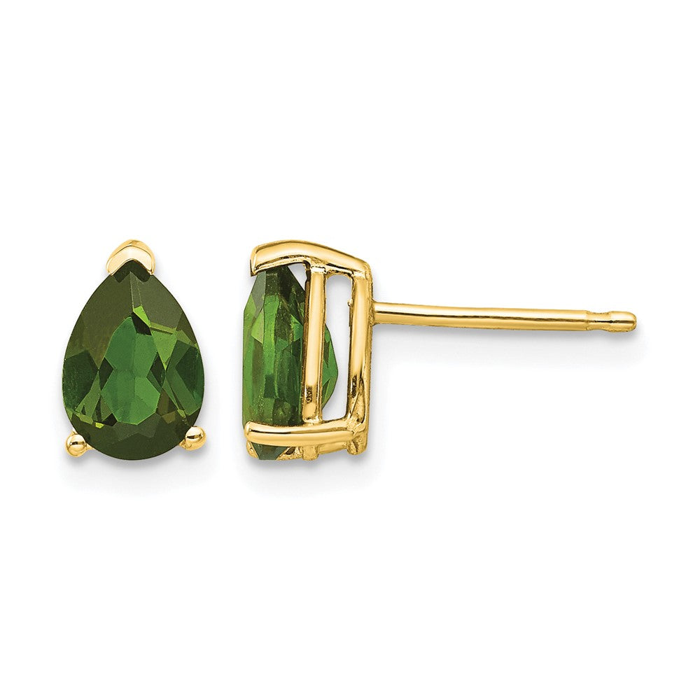 14k 7x5mm Pear Green Tourmaline Post Earrings