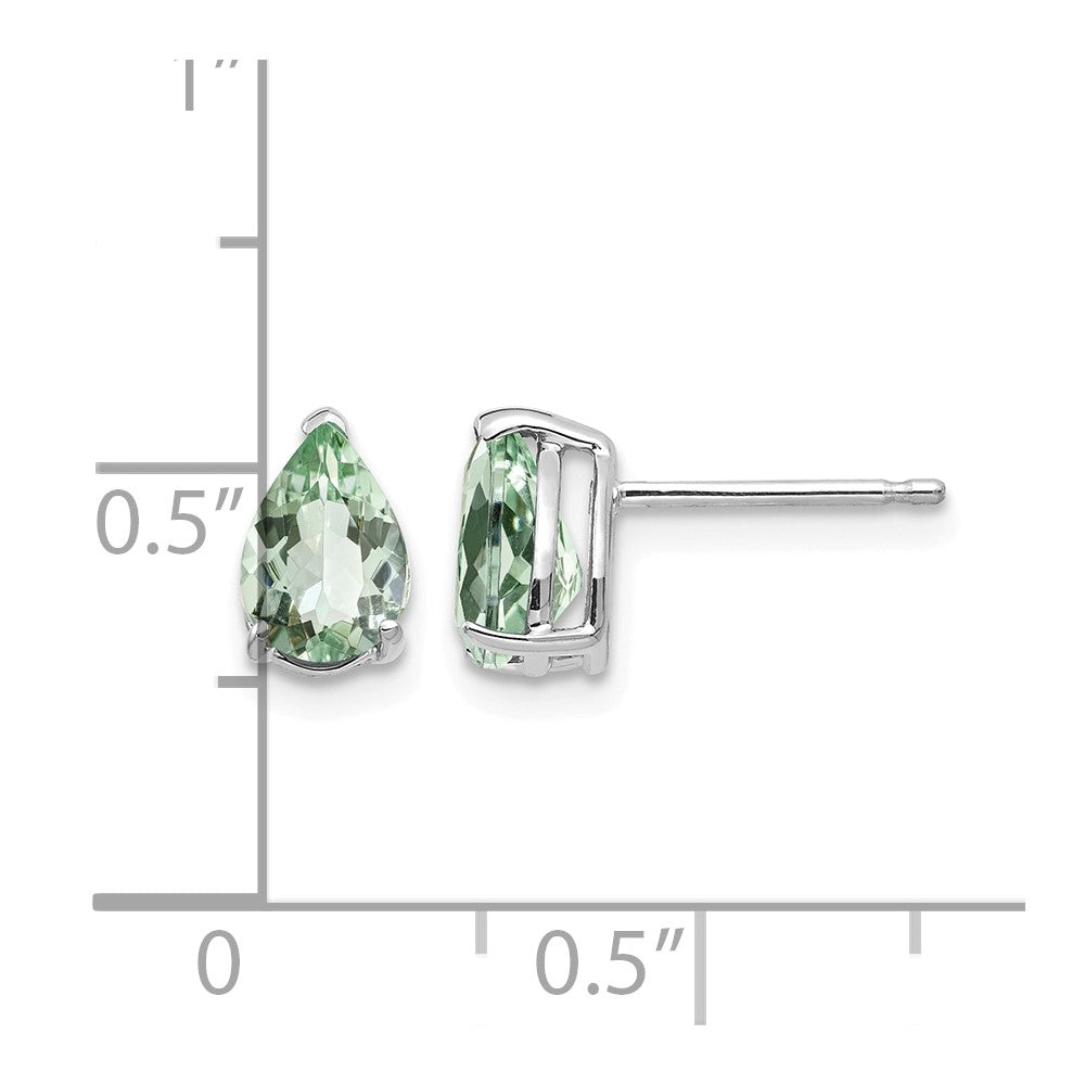 14k White Gold 7x5mm Pear Green Quartz Post Earrings