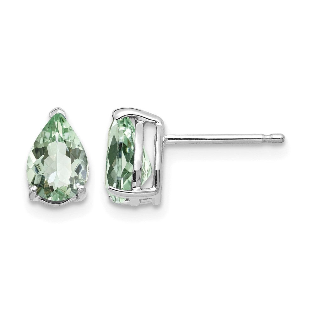 14k White Gold 7x5mm Pear Green Quartz Post Earrings