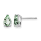 14k White Gold 7x5mm Pear Green Quartz Post Earrings