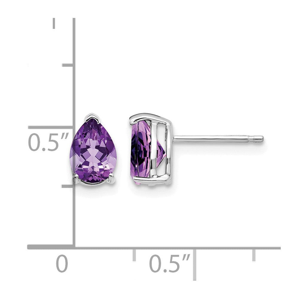 14k White Gold 7x5mm Pear Amethyst Post Earrings
