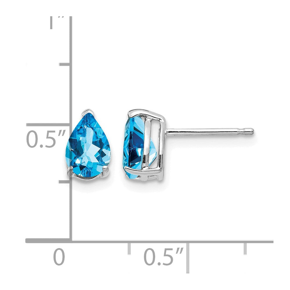 14k White Gold 7x5mm Pear Blue Topaz Post Earrings