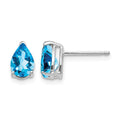 14k White Gold 7x5mm Pear Blue Topaz Post Earrings