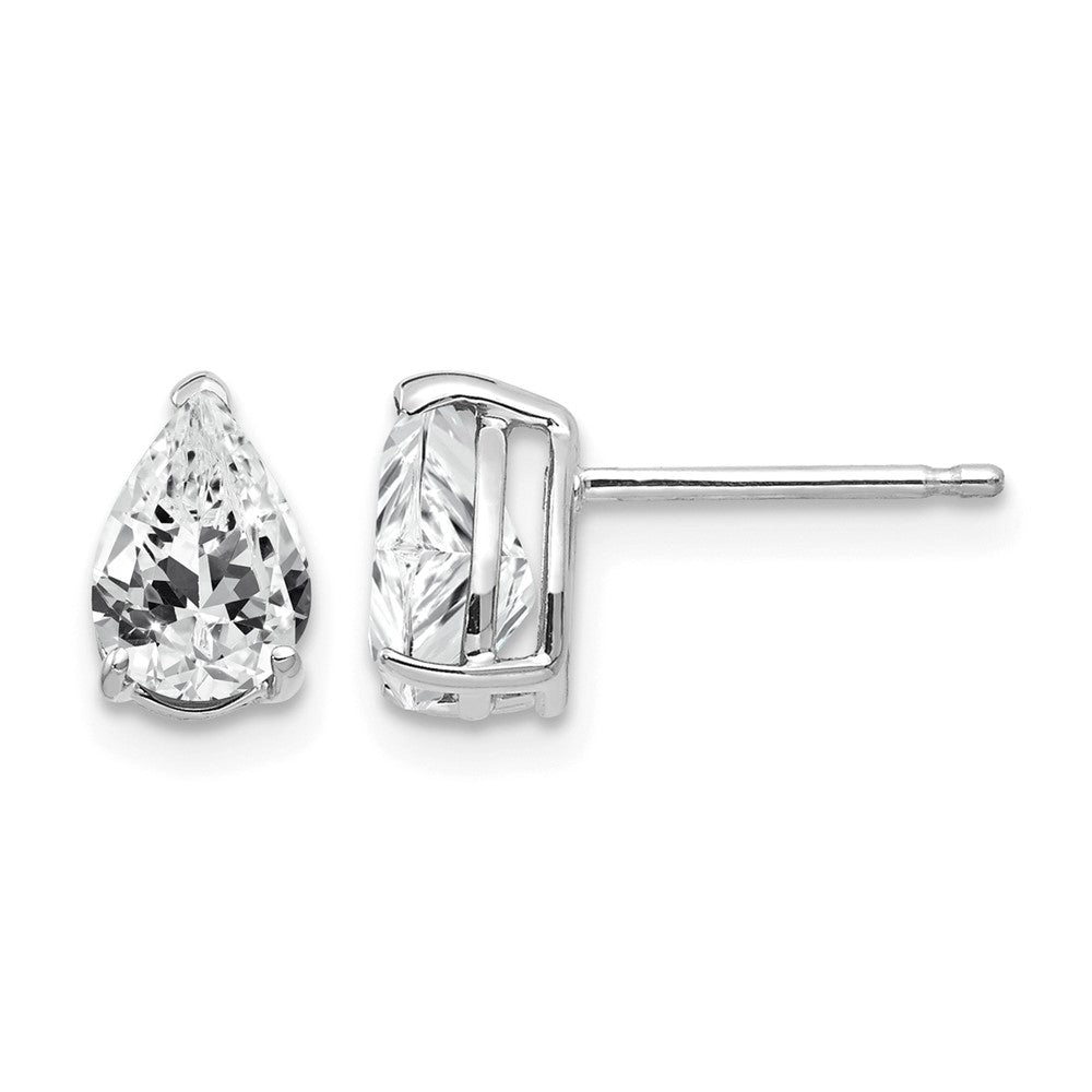 14k White Gold 7x5mm Pear Cubic Zirconia Post Earrings
