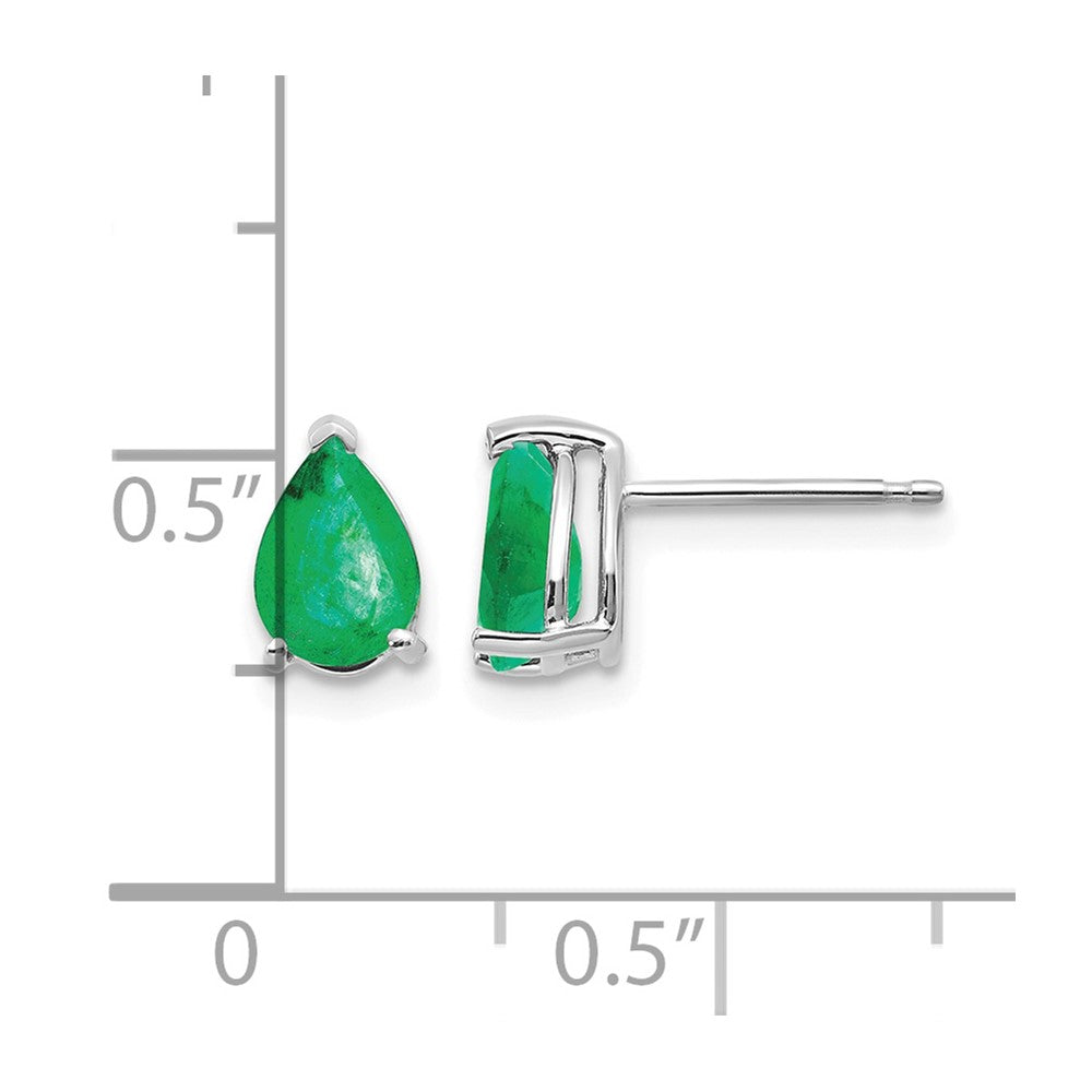 14k White Gold 7x5mm Pear Emerald Post Earrings