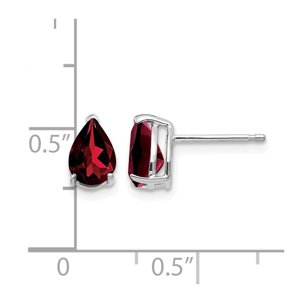 14k White Gold 7x5mm Pear Garnet Post Earrings