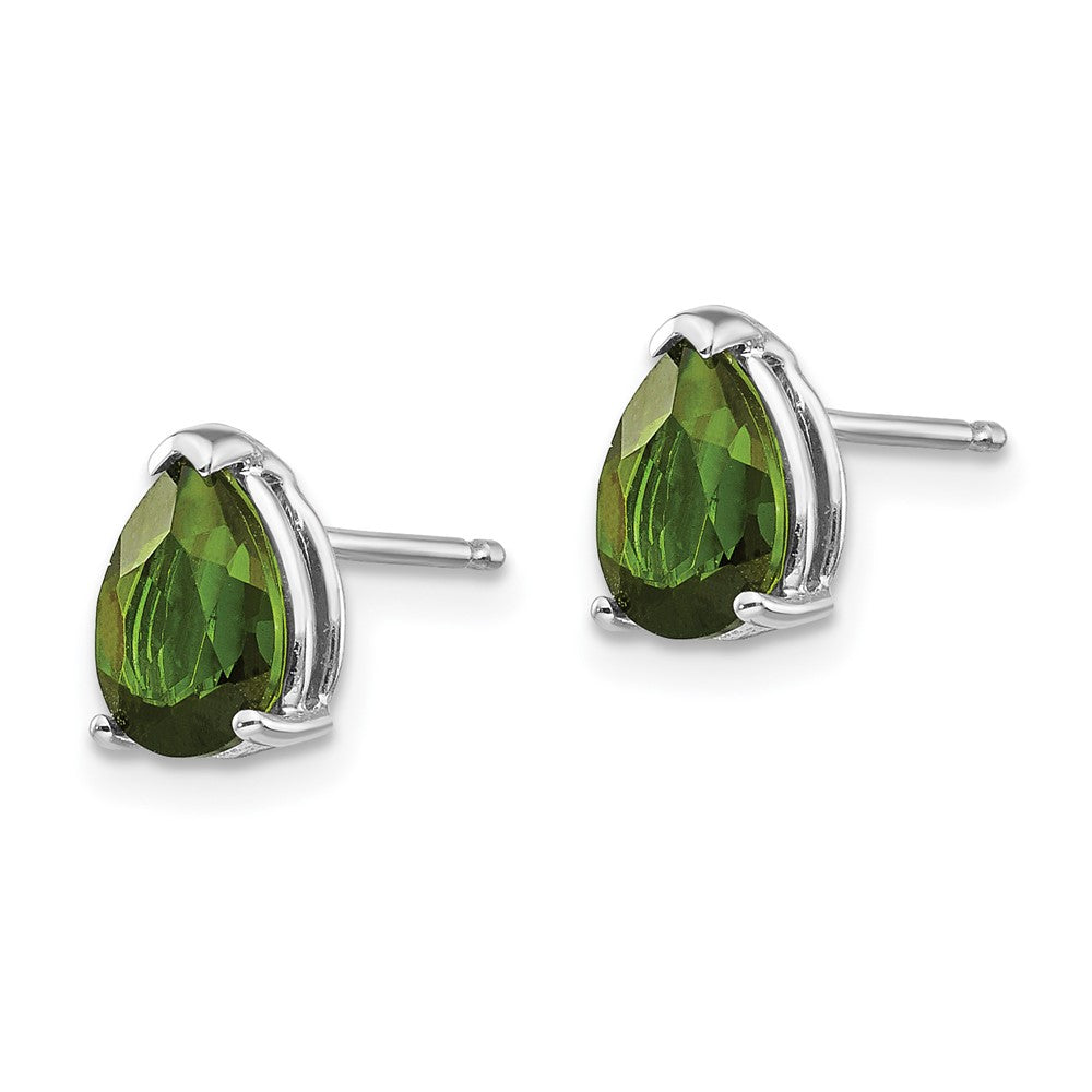 14k White Gold 7x5mm Pear Green Tourmaline Post Earrings