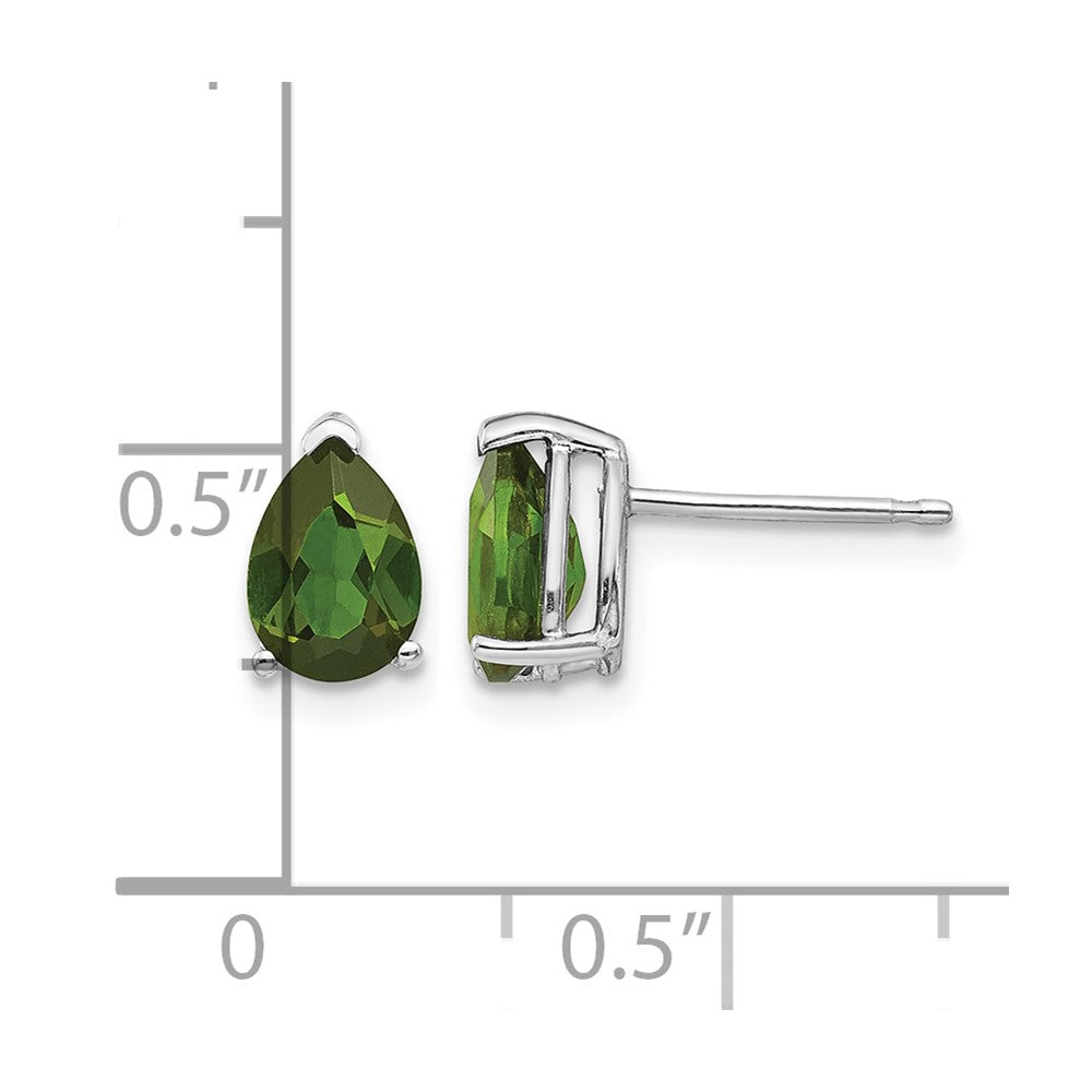14k White Gold 7x5mm Pear Green Tourmaline Post Earrings