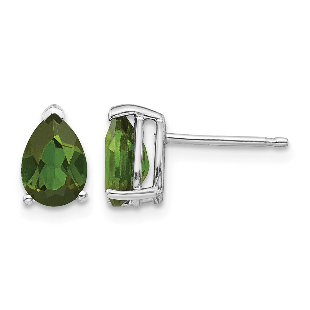 14k White Gold 7x5mm Pear Green Tourmaline Post Earrings
