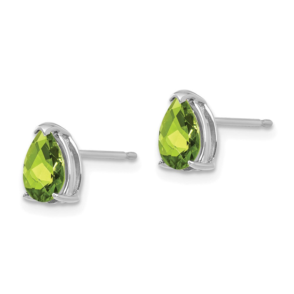 14k White Gold 7x5mm Pear Peridot Stud Earrings