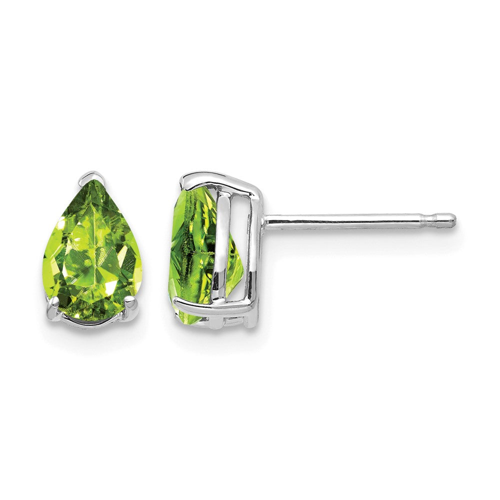 14k White Gold 7x5mm Pear Peridot Stud Earrings