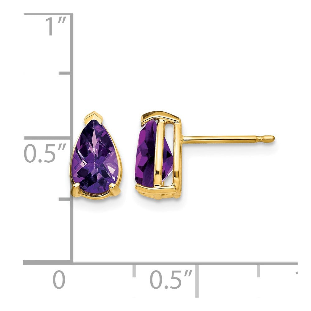 14k 8x5mm Pear Checker-cut Amethyst Post Earrings