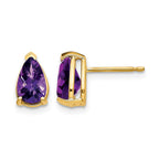 14k 8x5mm Pear Checker-cut Amethyst Post Earrings