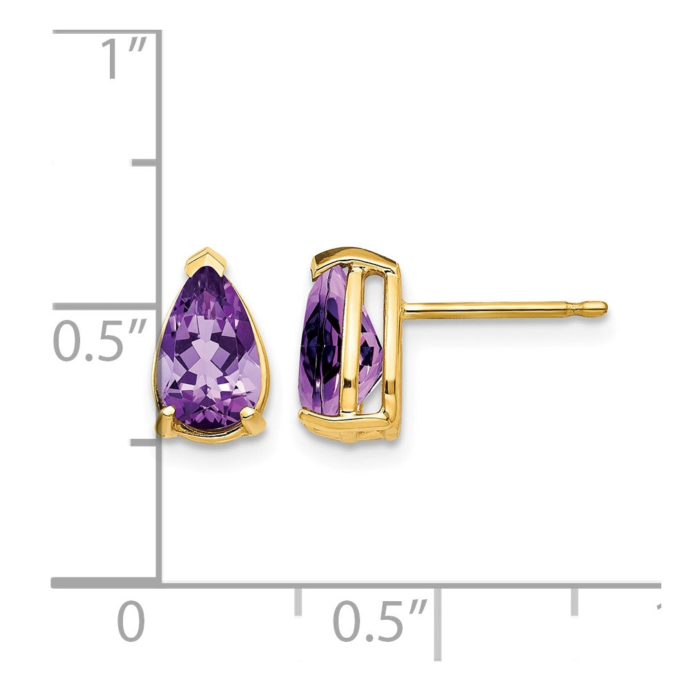 14k 8x5mm Pear Amethyst Post Earrings