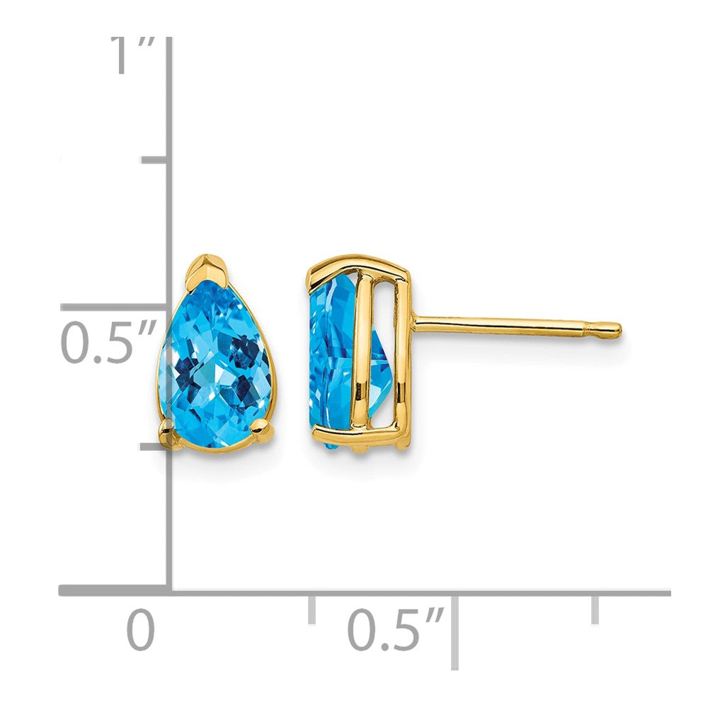 14k 8x5mm Pear Checker-cut Blue Topaz Post Earrings