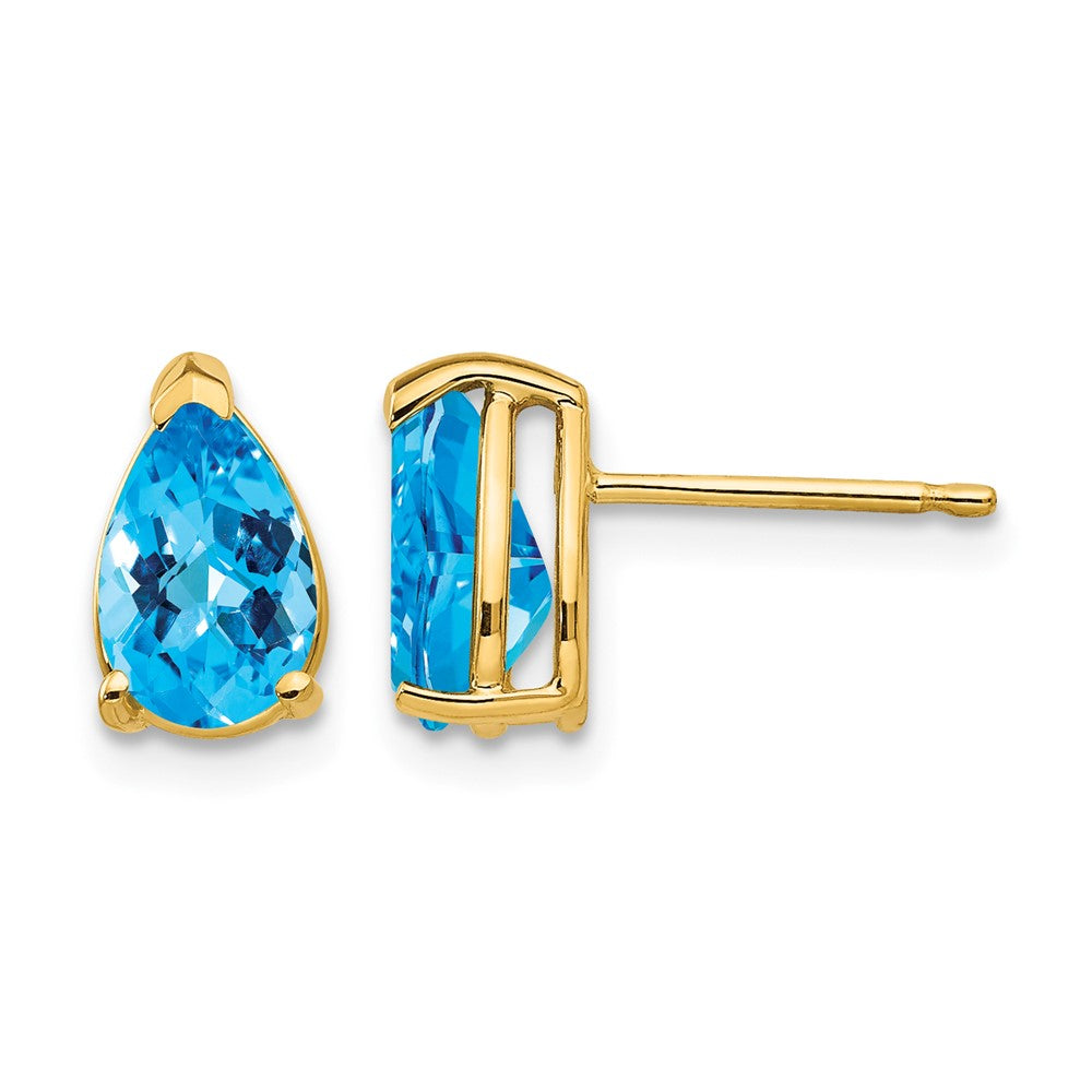 14k 8x5mm Pear Checker-cut Blue Topaz Post Earrings